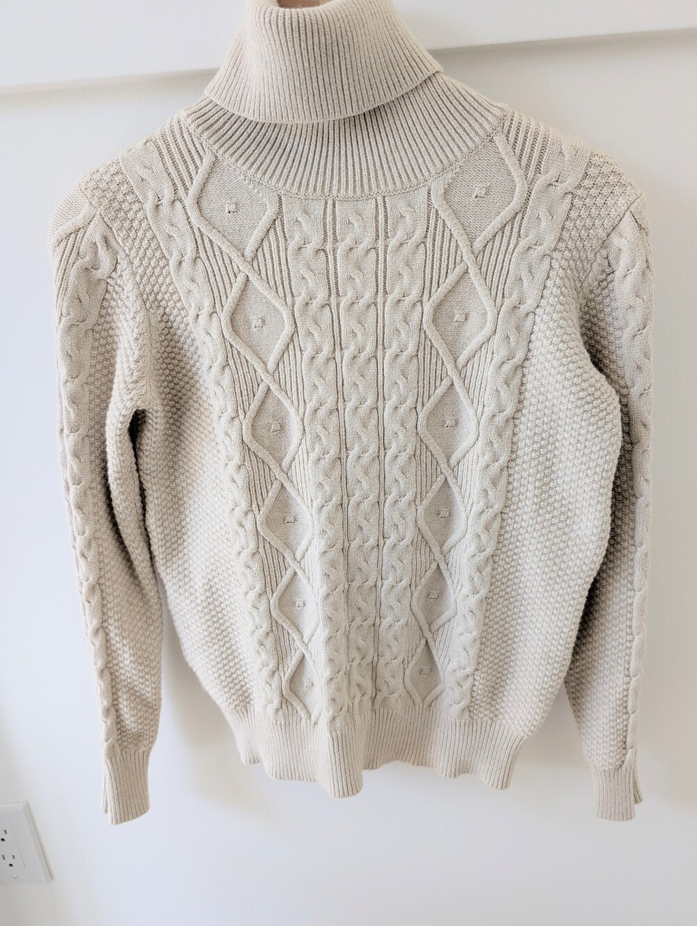 Fisherman Cable Knit Cream Turtleneck Sweater